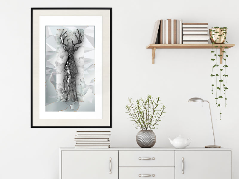 Poster - Crystal Deer  - zwart passepartout