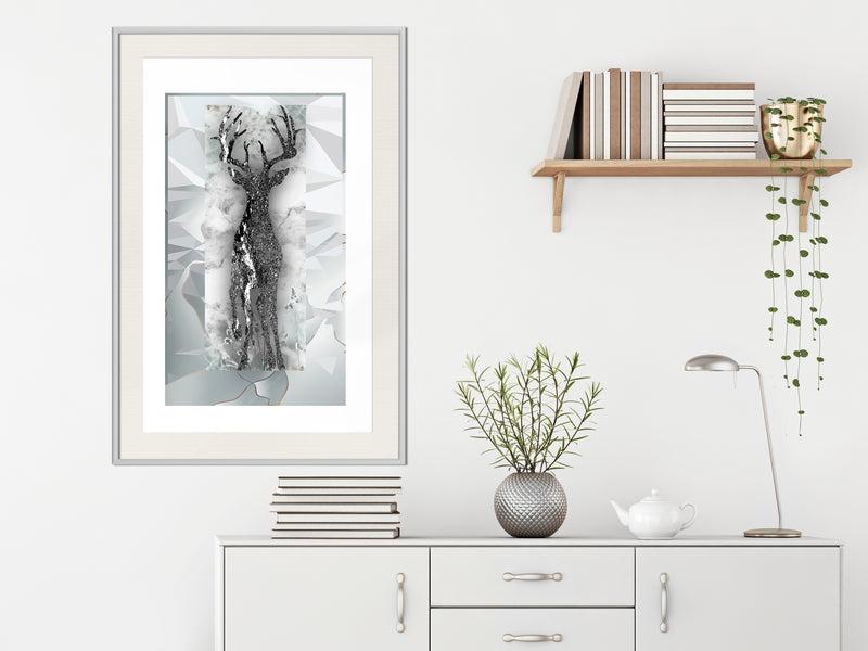 Poster - Crystal Deer  - wit passepartout