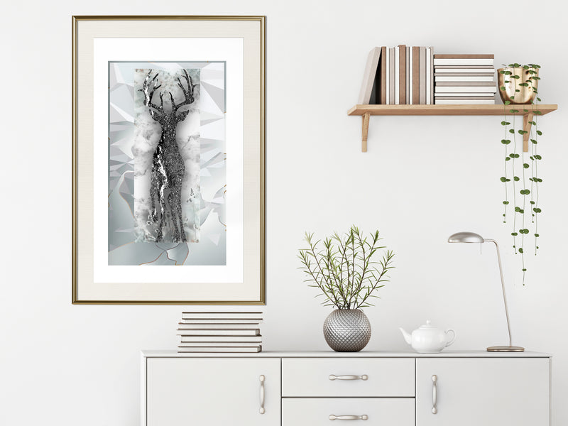 Poster - Crystal Deer  - goud passepartout