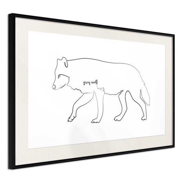 Poster - Grey Wolf  - zwart passepartout