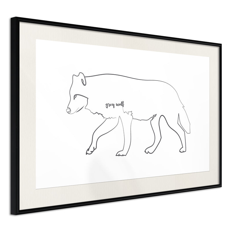 Poster - Grey Wolf  - zwart passepartout
