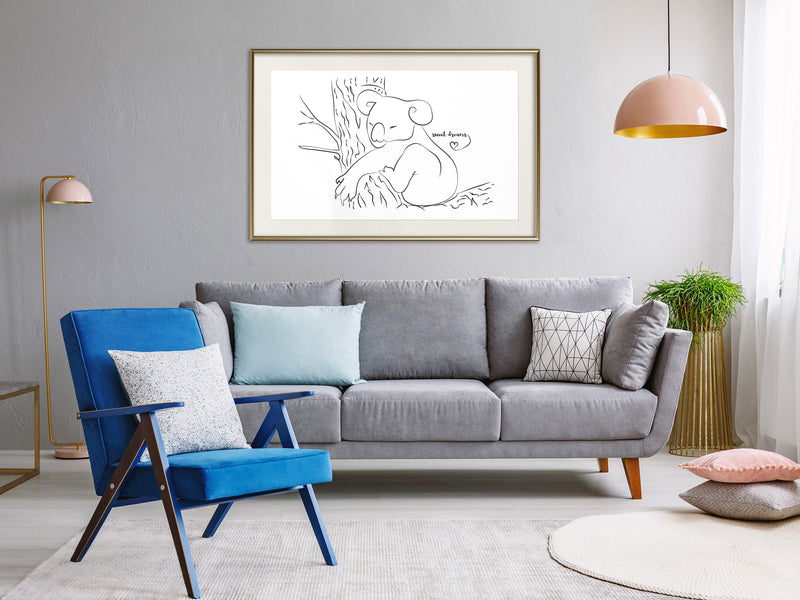 Poster - Resting Koala  - goud passepartout