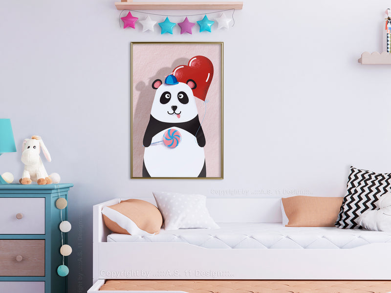 Poster - Happy Panda  - goud