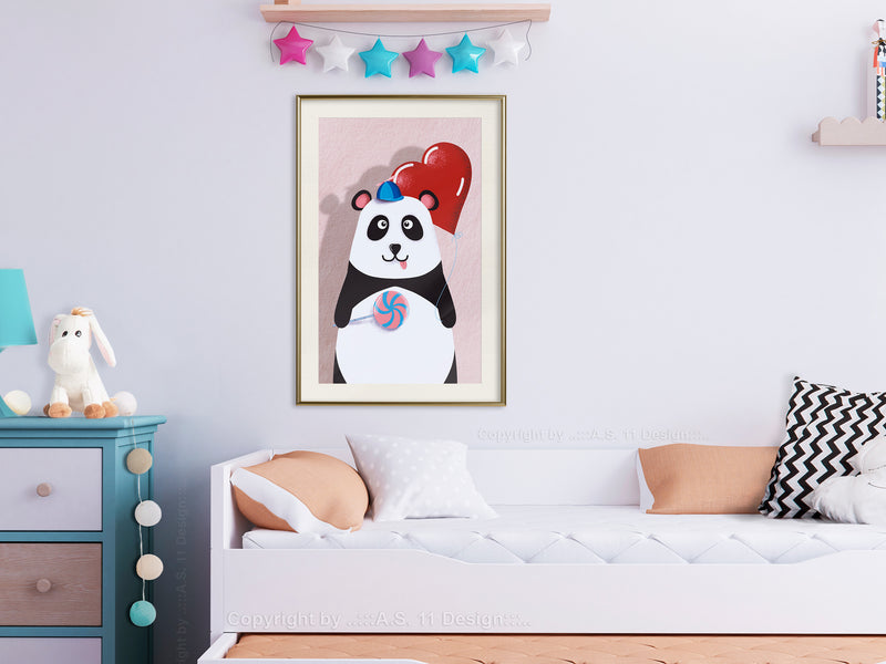 Poster - Happy Panda  - goud passepartout
