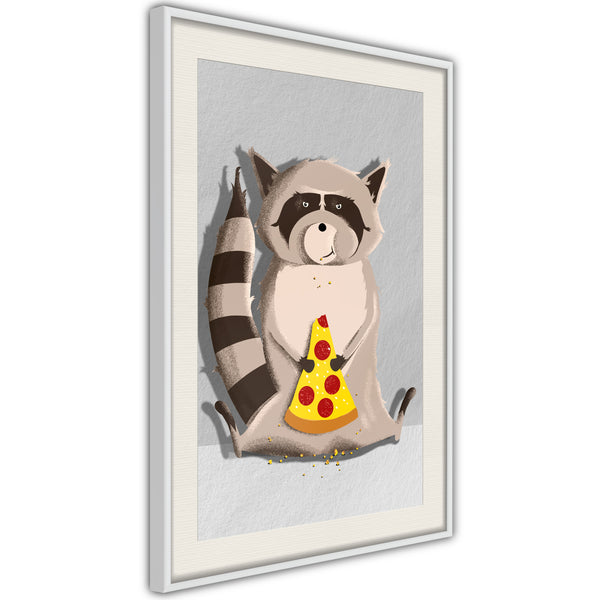 Poster - Racoon Eating Pizza  - wit passepartout