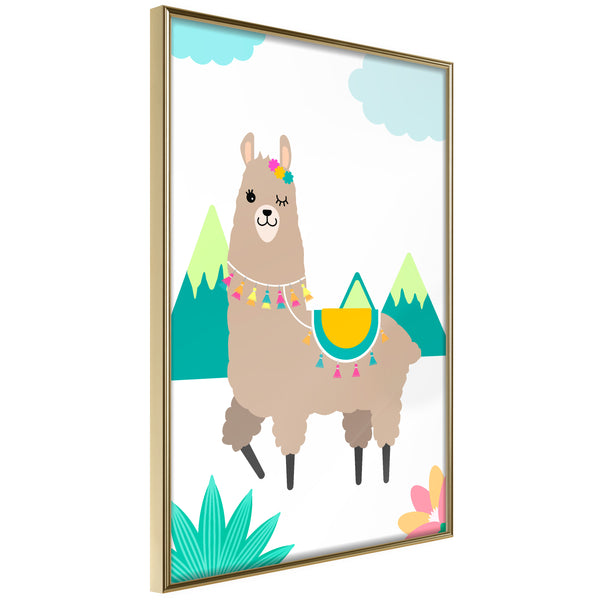 Poster - Playful Llama  - goud