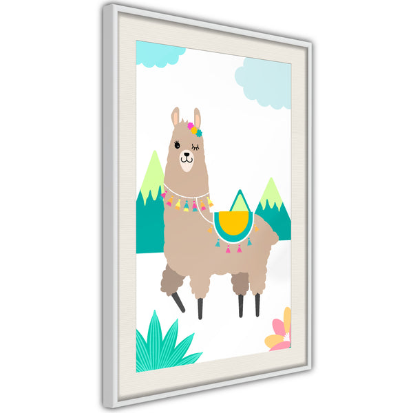 Poster - Playful Llama  - wit passepartout