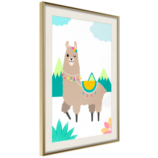 Poster - Playful Llama  - goud passepartout