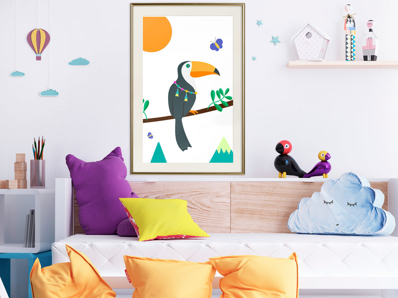 Poster - Fairy-Tale Toucan  - goud passepartout
