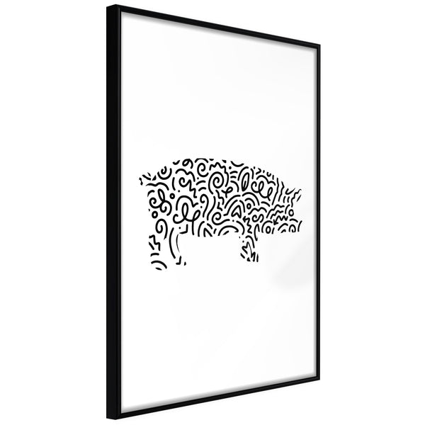 Poster - Curly Pig   - zwart