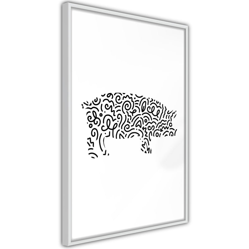 Poster - Curly Pig   - wit