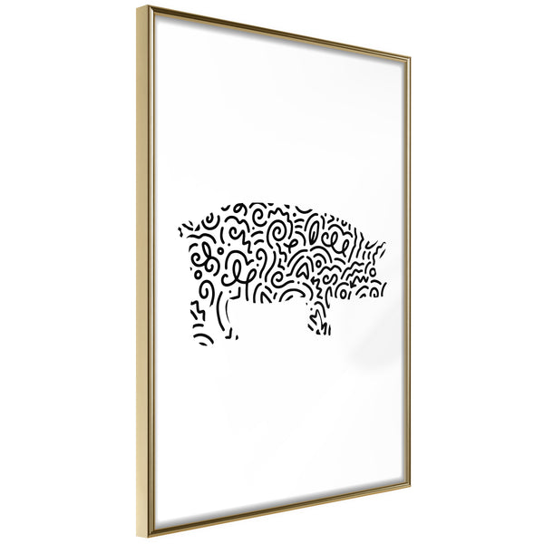 Poster - Curly Pig   - goud