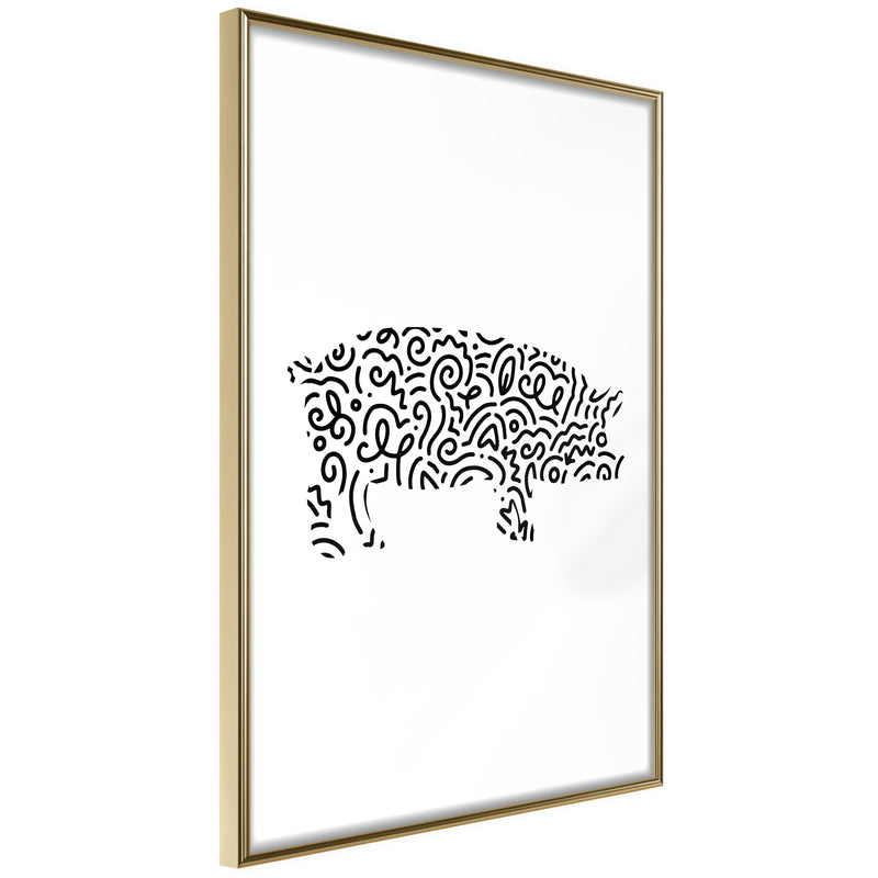 Poster - Curly Pig   - goud