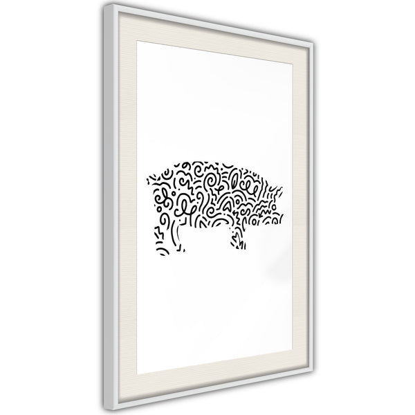 Poster - Curly Pig   - wit passepartout