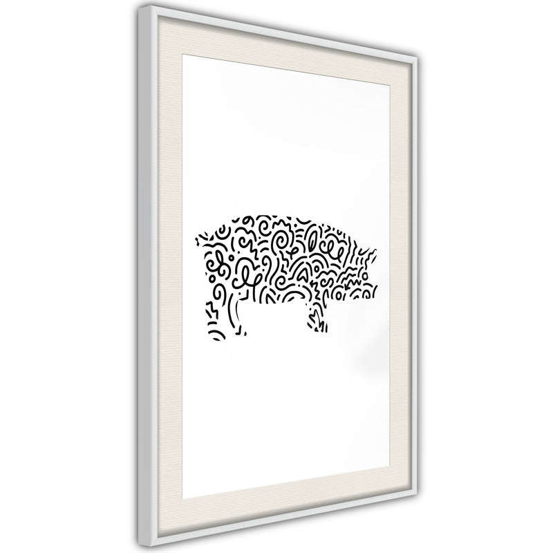 Poster - Curly Pig   - wit passepartout