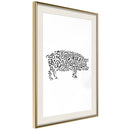 Poster - Curly Pig   - goud passepartout