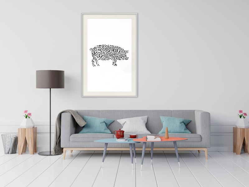 Poster - Curly Pig   - wit passepartout