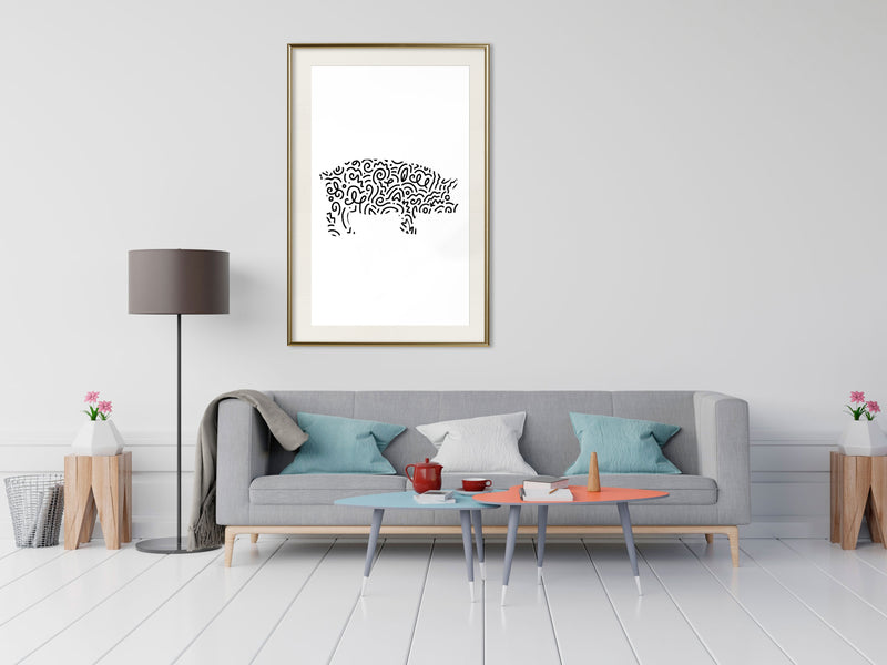 Poster - Curly Pig   - goud passepartout