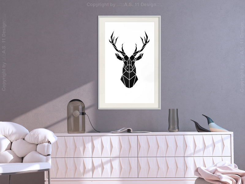 Poster - Geometric Stag  - wit passepartout