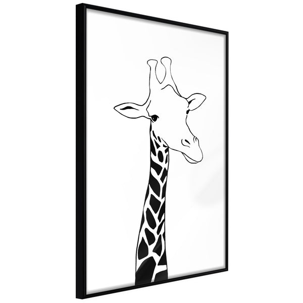 Poster - Black and White Giraffe  - zwart