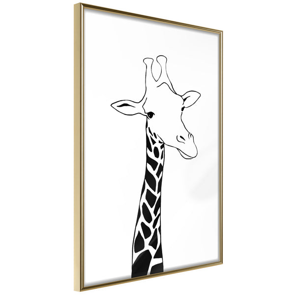 Poster - Black and White Giraffe  - goud