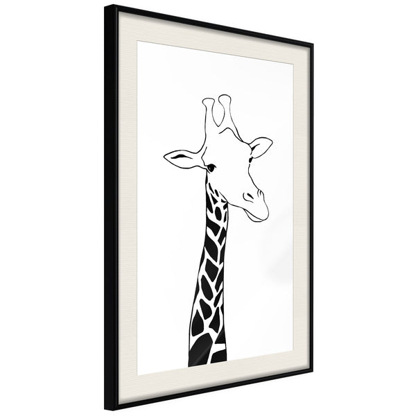 Poster - Black and White Giraffe  - zwart passepartout