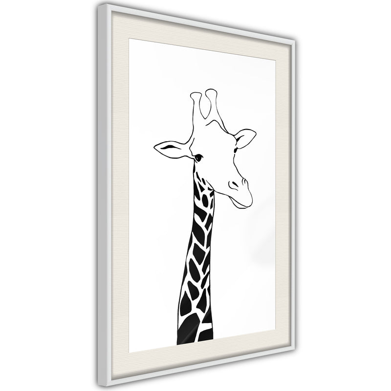 Poster - Black and White Giraffe  - wit passepartout