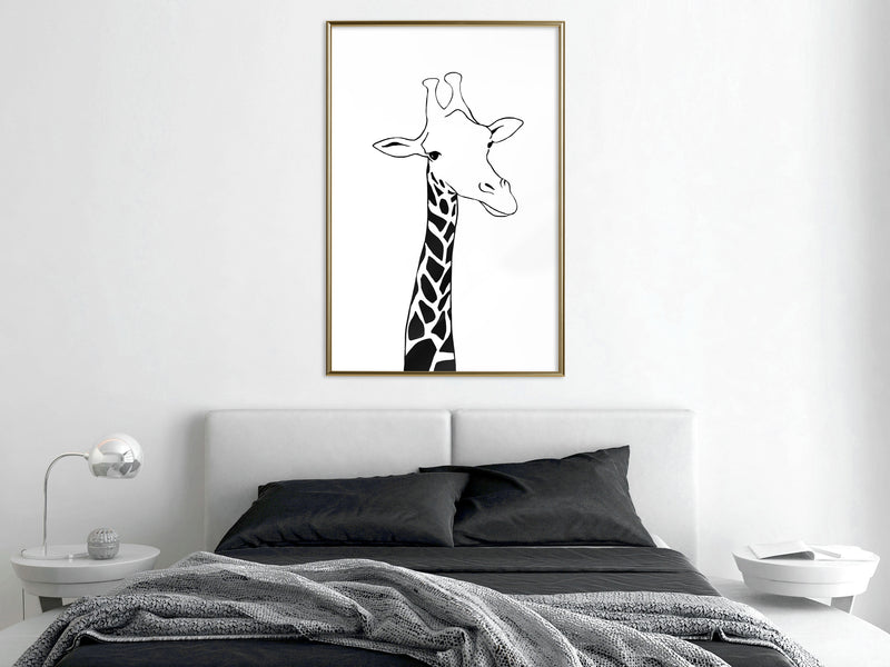 Poster - Black and White Giraffe  - goud