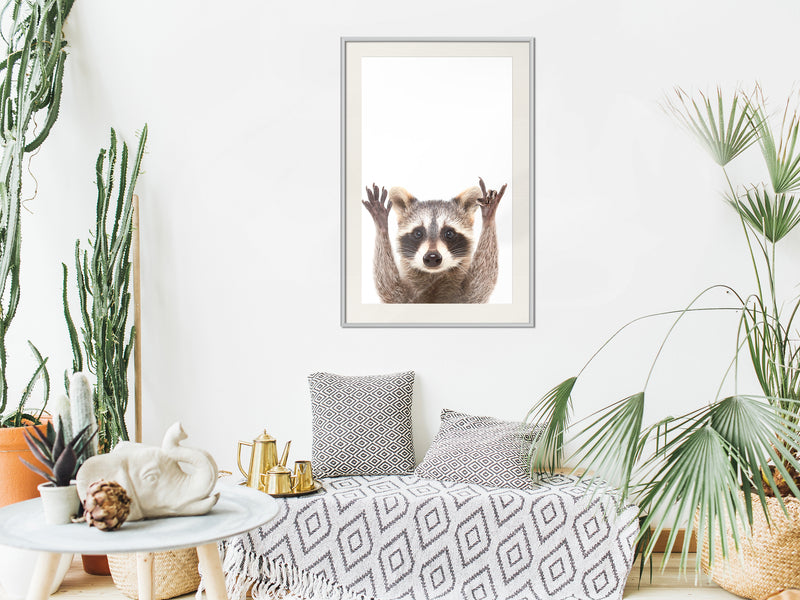 Poster - Funny Racoon  - wit passepartout