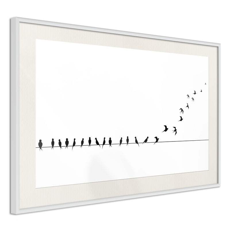 Poster - Birds on a Wire  - wit passepartout
