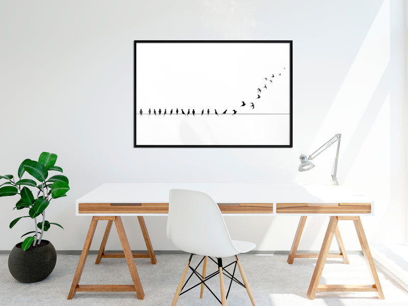 Poster - Birds on a Wire  - zwart
