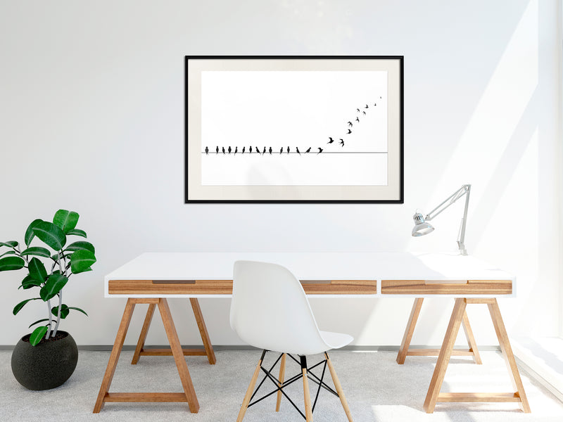 Poster - Birds on a Wire  - zwart passepartout