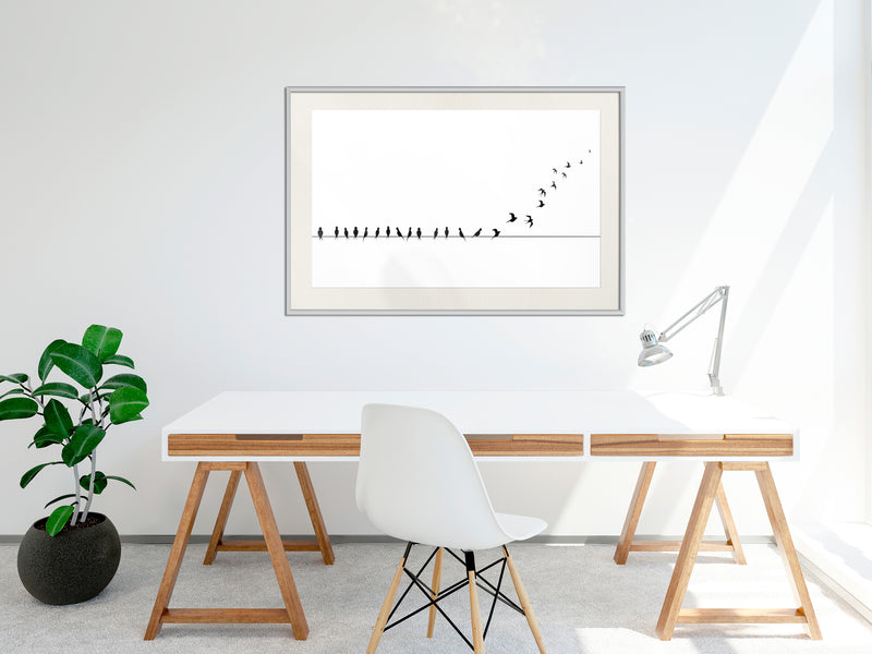 Poster - Birds on a Wire  - wit passepartout