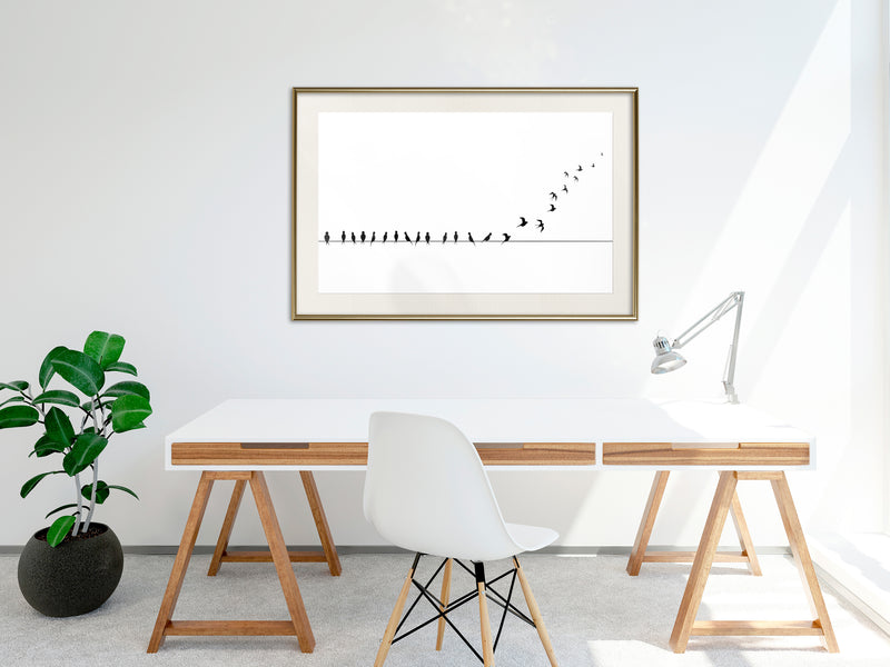 Poster - Birds on a Wire  - goud passepartout