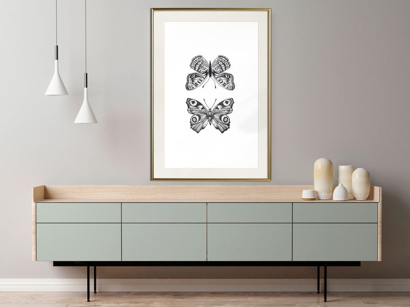 Poster - Butterfly Collection I  - goud passepartout