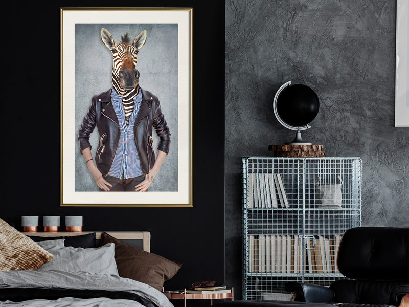 Poster - Animal Alter Ego: Zebra  - goud passepartout