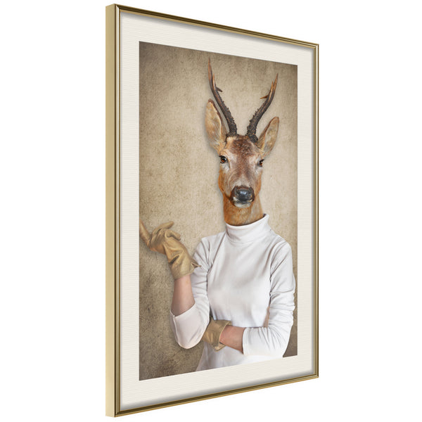 Poster - Animal Alter Ego: Capreolus  - goud passepartout