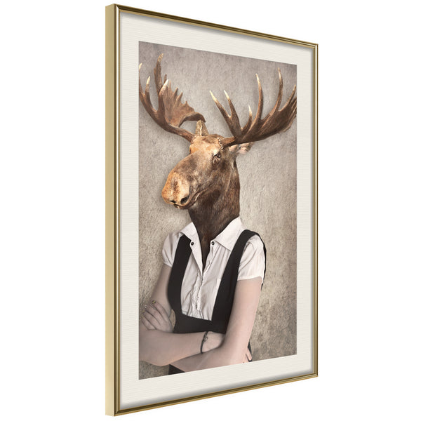 Poster - Animal Alter Ego: Moose  - goud passepartout