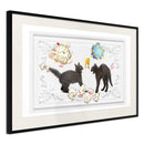 Poster - Cat Fight  - zwart passepartout