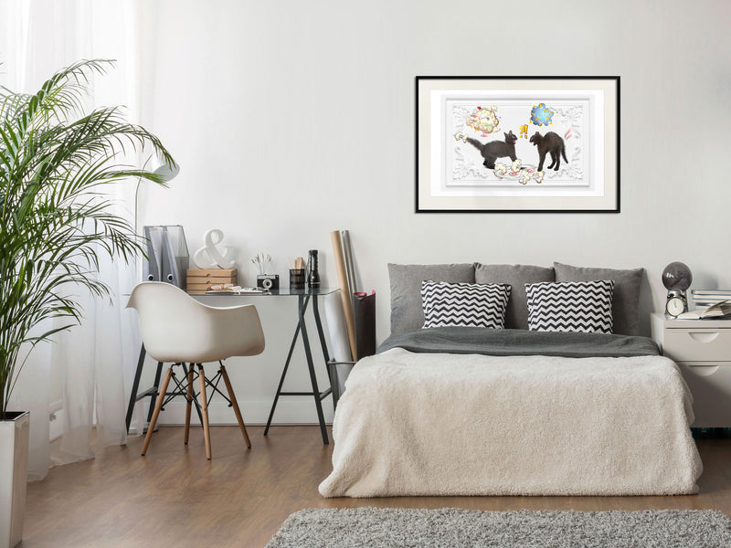 Poster - Cat Fight  - zwart passepartout