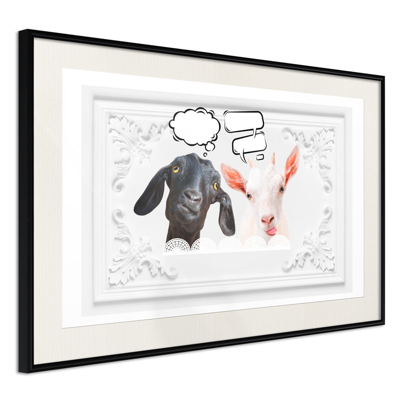 Poster - Conversation of Two Goats  - zwart passepartout