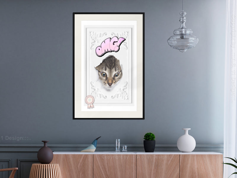 Poster - Peek-a-Boo!  - zwart passepartout