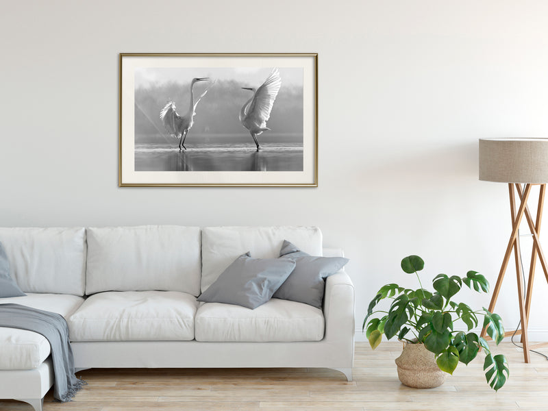 Poster - Black and White Herons  - goud passepartout