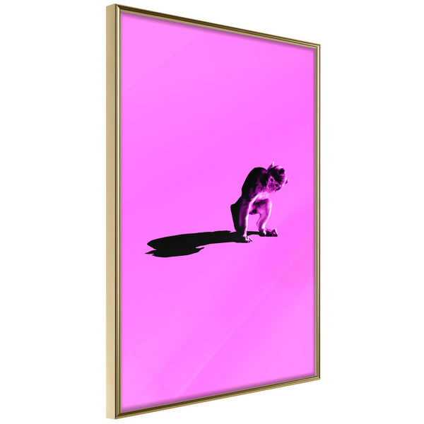 Poster - Monkey on Pink Background  - goud
