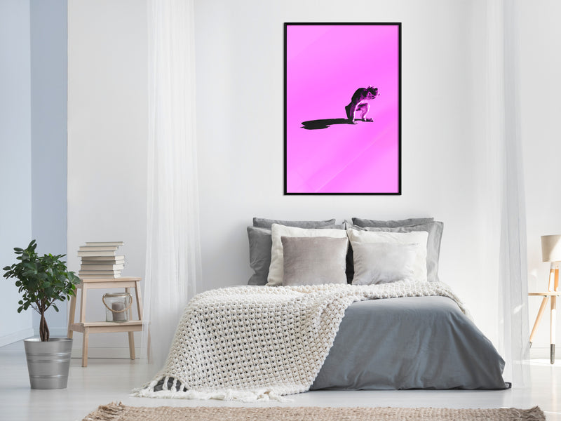 Poster - Monkey on Pink Background  - zwart