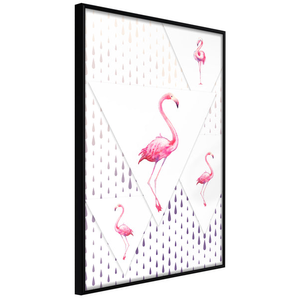 Poster - Flamingos and Triangles  - zwart