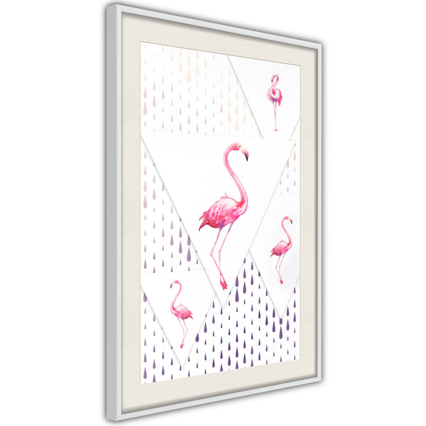 Poster - Flamingos and Triangles  - wit passepartout
