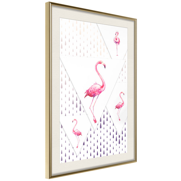 Poster - Flamingos and Triangles  - goud passepartout