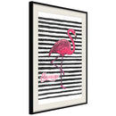 Poster - Flamingo on Striped Background  - zwart passepartout