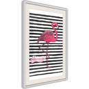 Poster - Flamingo on Striped Background  - wit passepartout